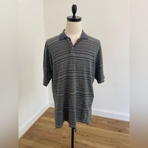 Jhane Barnes 100% Cotton Navy and Gray Striped Polo Shirt